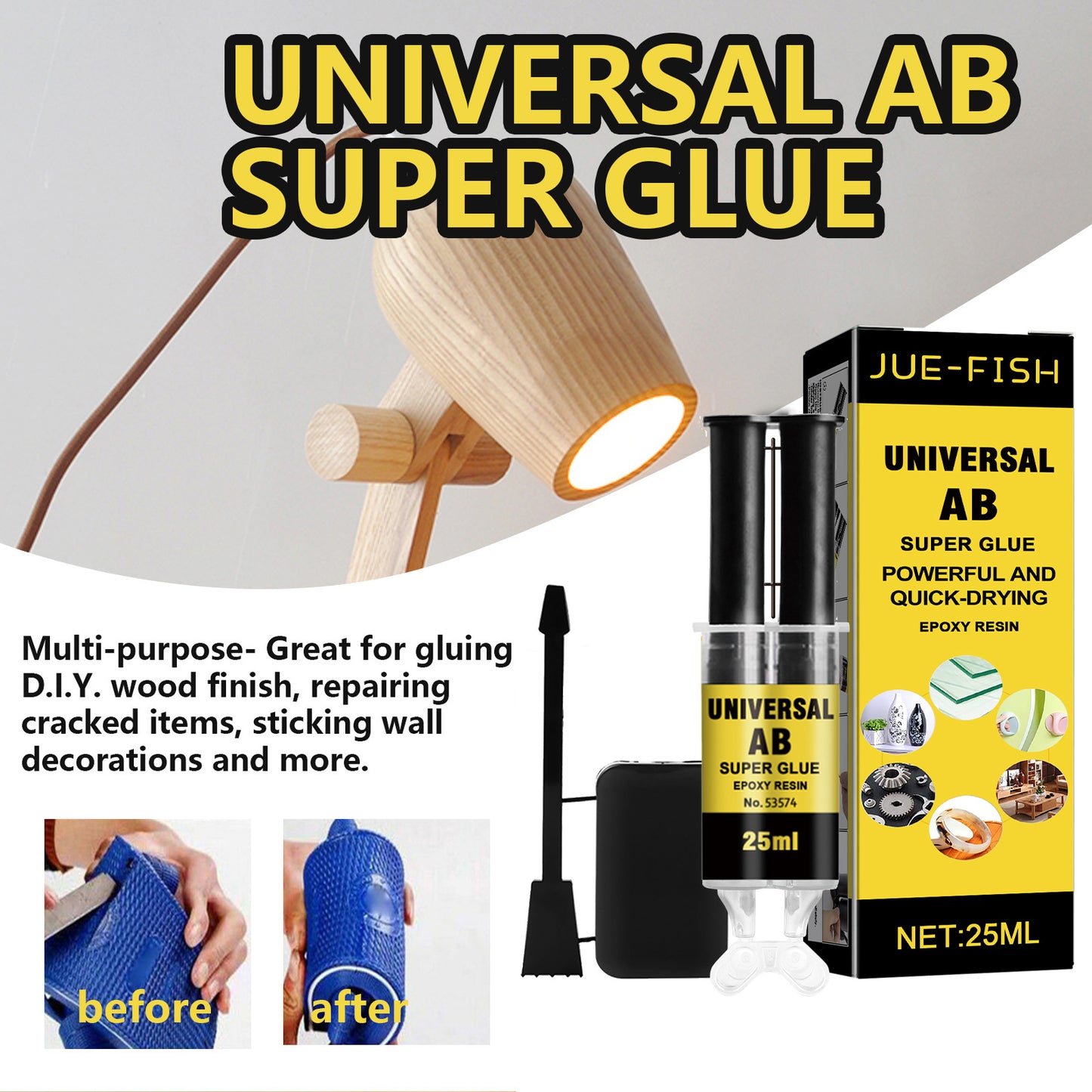 Jue-Fish Casting Glue, Epoxy Resin AB Glue, Waterproof High Temperature Resistant Multi-purpose Metal Crack Repair Adhesive