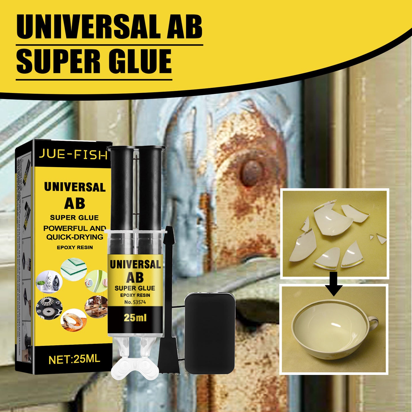 Jue-Fish Casting Glue, Epoxy Resin AB Glue, Waterproof High Temperature Resistant Multi-purpose Metal Crack Repair Adhesive