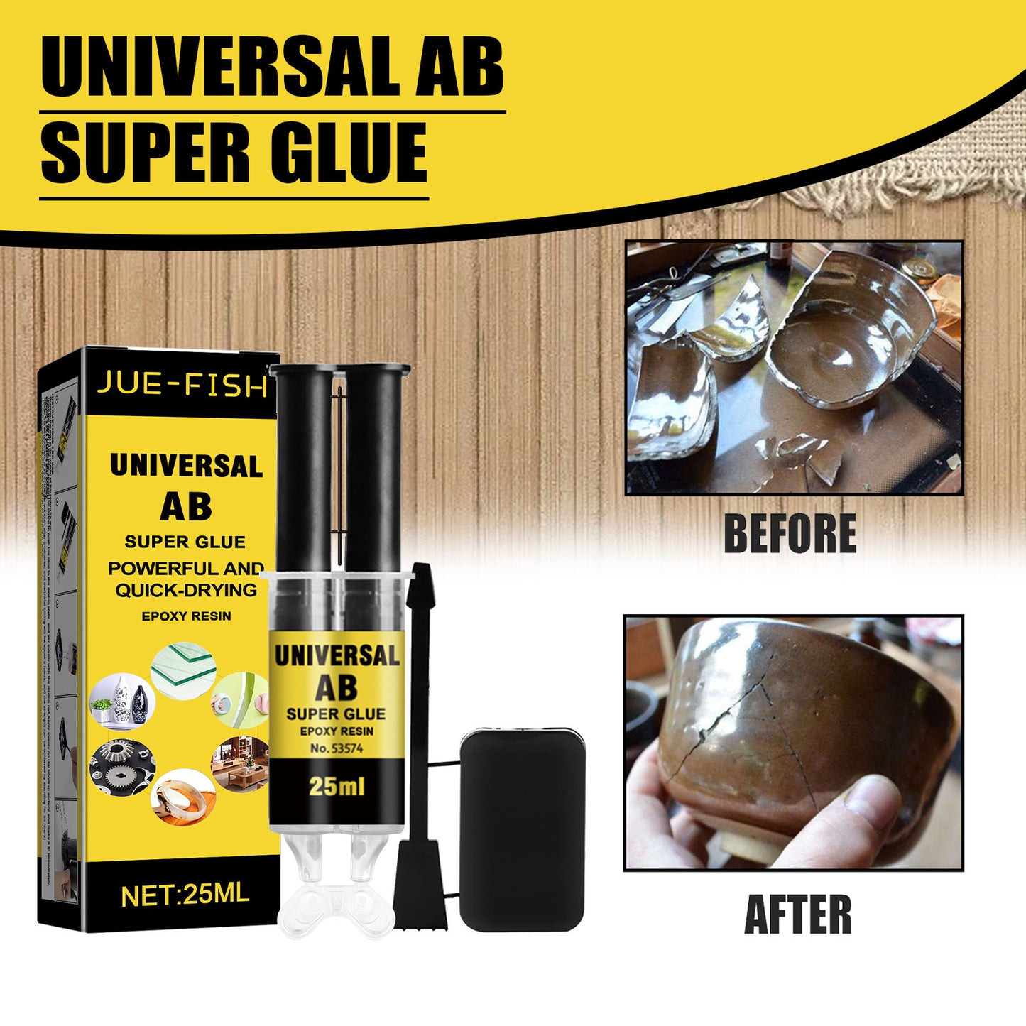 Jue-Fish Casting Glue, Epoxy Resin AB Glue, Waterproof High Temperature Resistant Multi-purpose Metal Crack Repair Adhesive