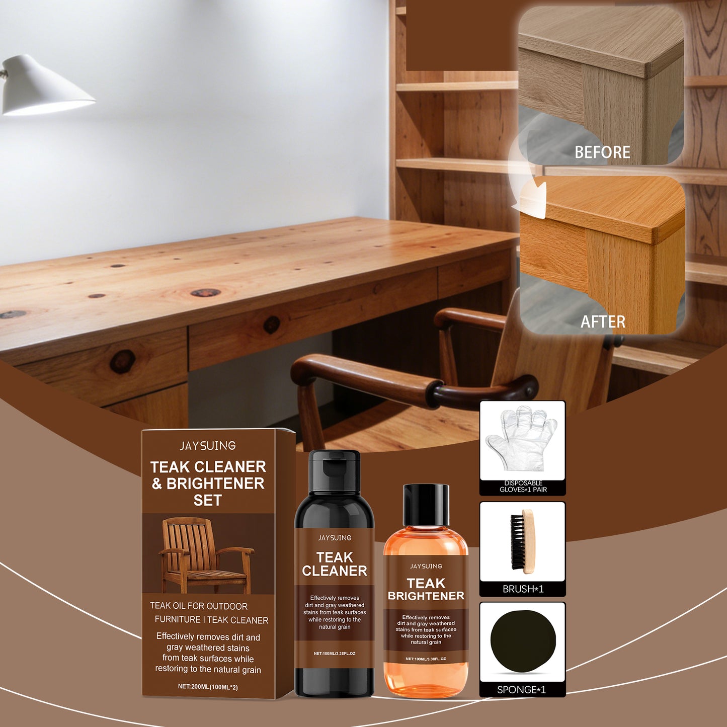 JAYSUING Teak Cleaner & Brightener Kit