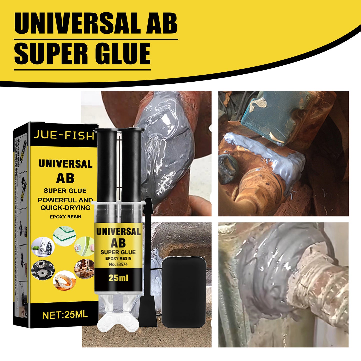Jue-Fish Casting Glue, Epoxy Resin AB Glue, Waterproof High Temperature Resistant Multi-purpose Metal Crack Repair Adhesive