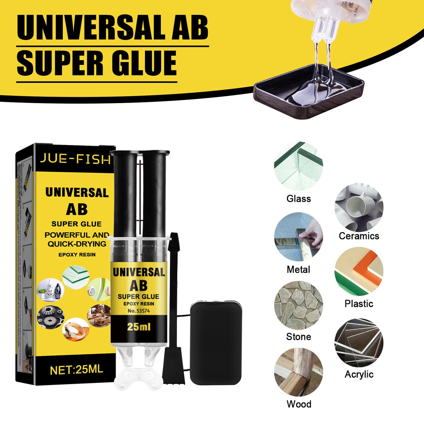 Jue-Fish Casting Glue, Epoxy Resin AB Glue, Waterproof High Temperature Resistant Multi-purpose Metal Crack Repair Adhesive